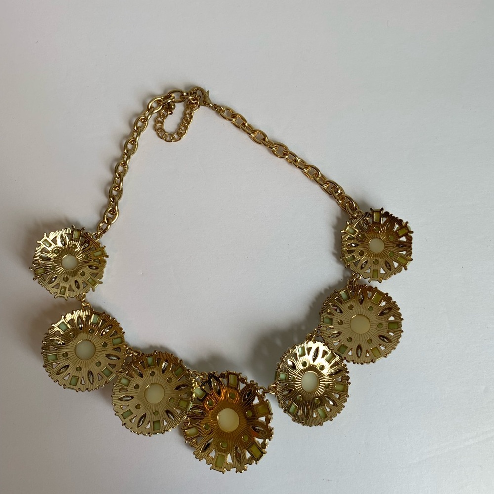 Gold Tone Sea-foam Green Pearl Statement Necklace - Picture 6 of 6
